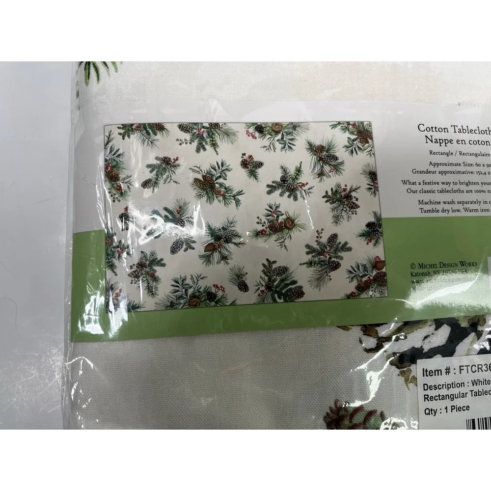 Michel Design Works Set‎ Christmas White Spruce Tablecloth w/ Double Oven Glove